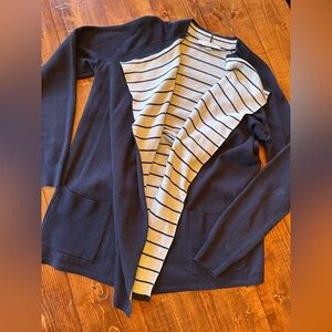 LOFT Navy and Gray Striped Cardigan